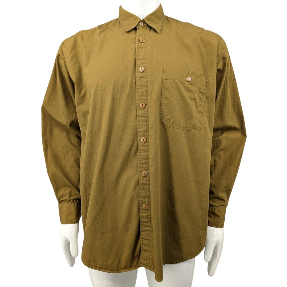 Vintage Ferruche Shirt Mens L Mustard Brown Cotton Oversized Utility Button Up
